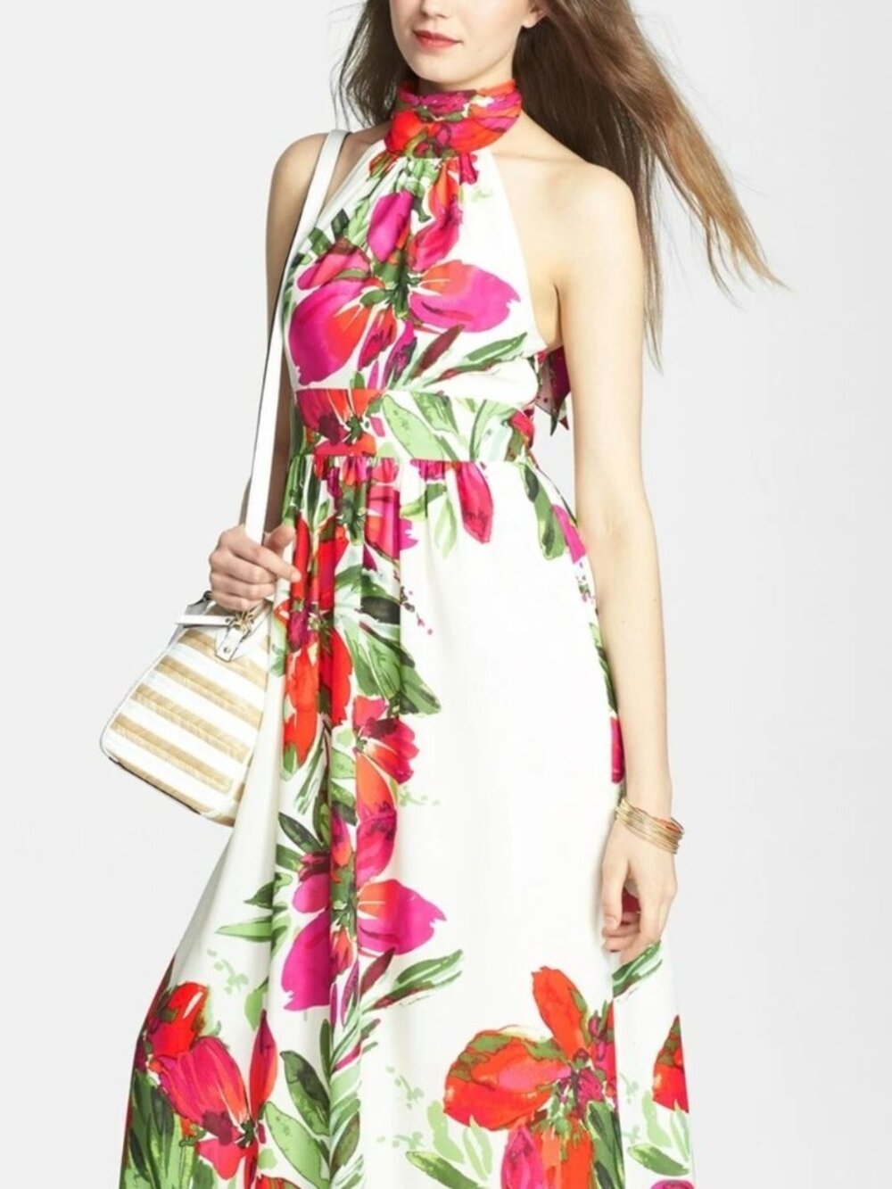 Eliza J Floral Halter Neck High Neck Maxi Dress Women's 6